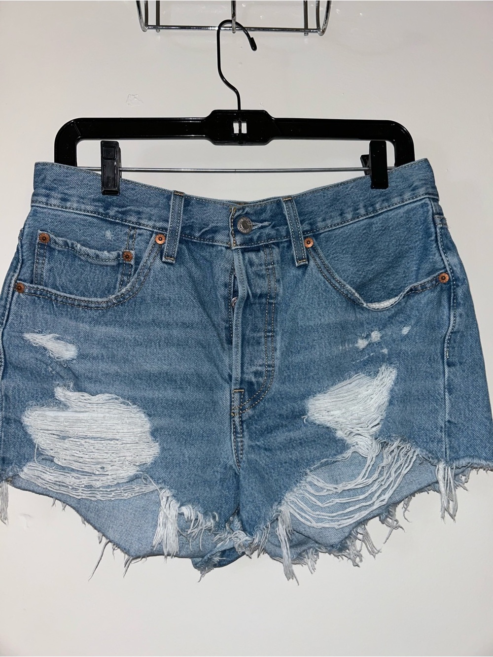Levi's Distressed Light Blue Denim Jean Shorts